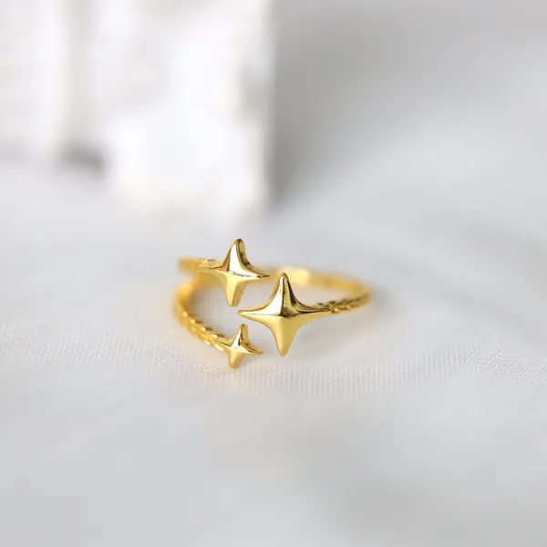 Multi layer Star ring, Stackable ring, moon ring, gold star and moon, Cluster ring, Dainty stackable rings, open ring, adjustable ring