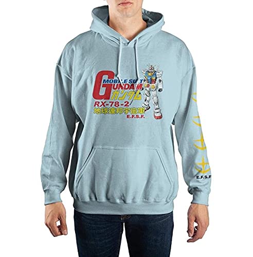 Bioworld Mens Gundam Anime Cartoon Light Blue Graphic Hoodie - X-Large