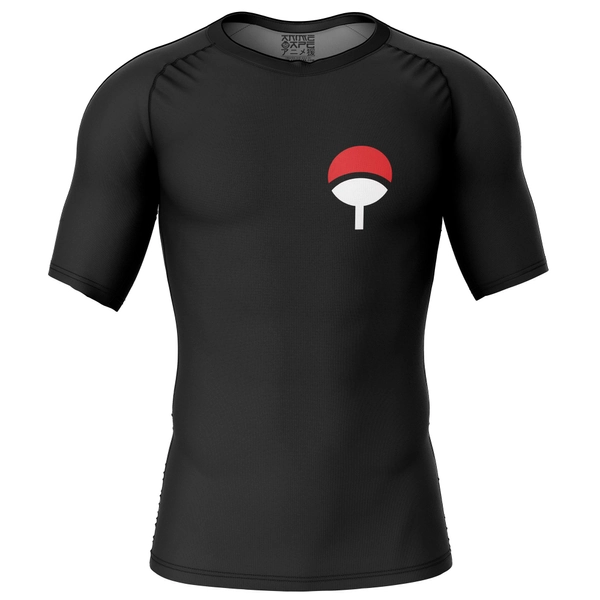 Uchiha Symbol Black Naruto Short Sleeve Rash Guard Compression Shirt
