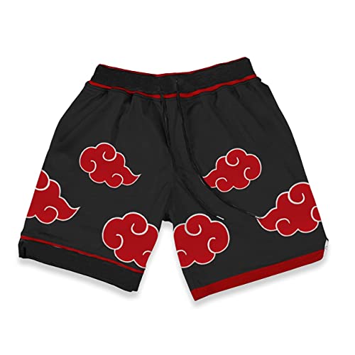 DETECTIVER Men Cartoon Movie Basketball Shorts Athletic Training Short Workout Gym Shorts - Red Cloud Black - Large