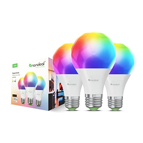 Nanoleaf Essentials Smart LED Color-Changing Light Bulb (60W) - RGB & Warm to Cool Whites, App & Voice Control (Works with Apple Home, Google Home, Samsung SmartThings) (Matter A19 (3 Pack)) - Matter A19 (3 Pack)