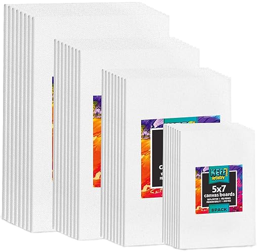 KEFF 32-Pack Bulk Canvas for Painting, 8 of 5x7, 8x10, 9x12, 11x14 Canvas Boards for Painting, Art Supplies for Adults & Kids - 100% Cotton Primed Painting Canvas for Acrylic, Oil, Watercolor, Tempera - 32 Pack - 8 of Each, 5x7, 8x10, 9x12, 11x14