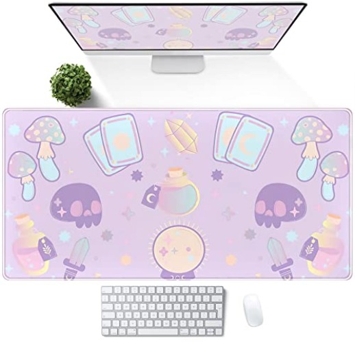 Kawaii Purple Desk Mat,Cute Witchy Elements Mouse Pad, Desk Pad Mystical Goth,XXL Gamig Desktop Mat,Extended Keyboard Mousepad Large for Computer Laptop,Girl Gamer Desk Decor 31.5''x15.7'' - Blue Purple