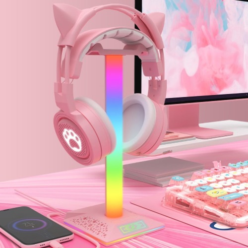 LED Display and Stand for Headsets - Pink Rainbow Stand
