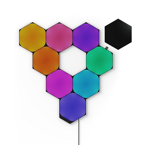 Nanoleaf Shapes WiFi and Thread Smart RGBW 16M+ Color LED Dimmable Gaming and Home Decor Wall Lights Smarter Kits (Black Hexagons Smarter Kit (9 Pack)) - Black Hexagons Smarter Kit (9 Pack)