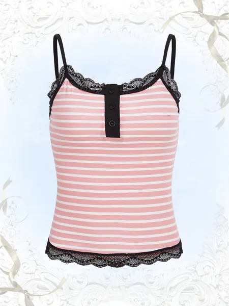 ROMWE Sweetness Striped Contrast Lace Cami Top