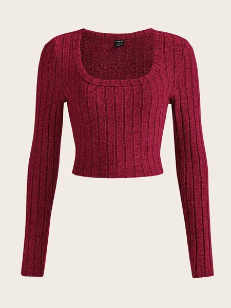 SHEIN EZwear Solid Scoop Neck Crop Tee