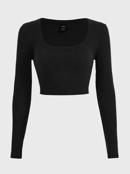 SHEIN EZwear Square Neck Crop Tee