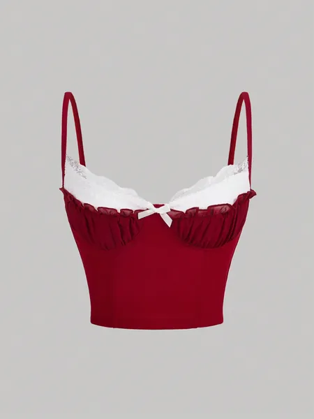 SHEIN MOD Contrast Lace Ruched Bust Cami Top