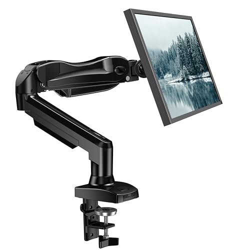 HUANUO Single Monitor Mount, 13 to 32 Inch Gas Monitor Arm, Adjustable Stand, Vesa Mount with Clamp and Grommet Base - Fits 4.4 to 19.8lbs LCD Computer Monitors - Black