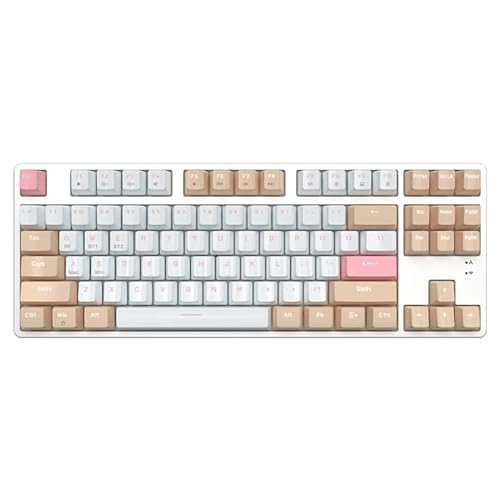 AK871 75% Wireless Mechanical Keyboard, Bluetooth/2.4G Dual Mode, 87 Keys Compact TKL Hot Swappable Gaming Keyboard, OEM Keycaps Linear Red Switch Custom Keyboard for PC Windows Mac (Khaki & White) - 87-Key Keyboard - Khaki & White/Red Switch