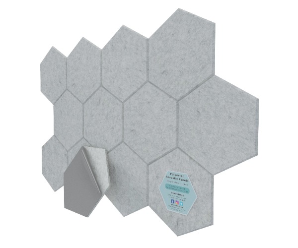 Hexagon Polyester Acoustic Panels - 12 Pack | Eco-Friendly Sound Absorption | Easy Peel & Stick Installation - Marble Gray