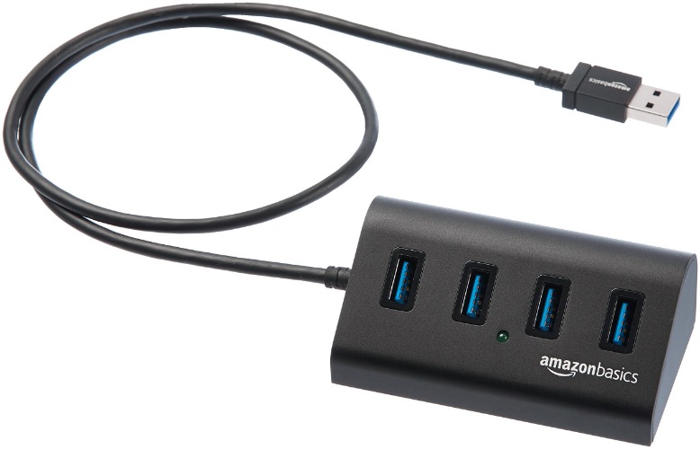Amazon Basics USB 3.1 Type-A to 4-Port Aluminum Hub Connector, Black