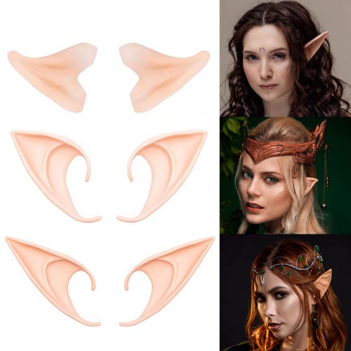 Whaline 3 Pairs Latex Elf Ear Pixie Dress Up Costume Soft Pointed Goblin Ears Cosplay Halloween Party Props