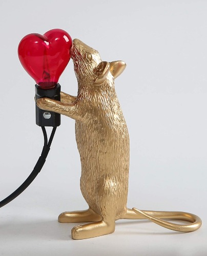 ausuky Modern Love Resin Rat Night Lights LED Heart-shaped Table Lamp Room Decor E12 Base (Gold Love)