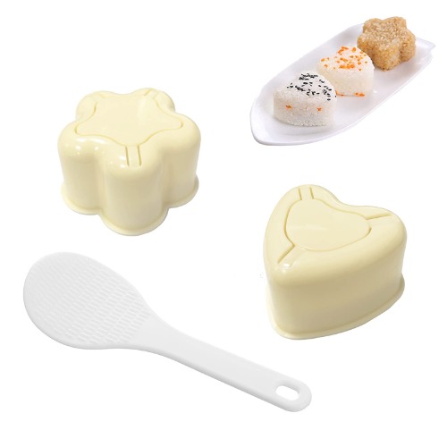 Onigiri Mould, Heart and Flower Shape Sushi Mold with Rice Spoon Rice Ball Maker Mold Three-Piece Set, Non-Stick Rice Ball Bento Presses Mold Nigiri Mould for Kitchen DIY Cooking