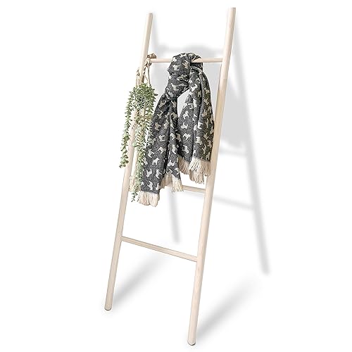 Blanket Ladders for The Living Room, 5.4 Ft, Blanket Ladder Wood, Quilt Ladder, Decorative Ladder, Ladder Blanket Holder, Farmhouse Ladder, Bathroom Ladder, White - White