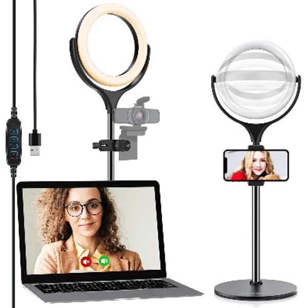 Ring Light with Stand for Laptop Computer - Yoozon Adjustable LED Desk Ring Light with Phone Holder, Selfie Ringlight for Video Conference,Zoom Call Meeting,Webcam Chat,Makeup,Live Streaming,YouTube