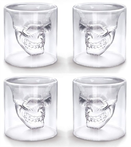 Eidoct Skull Shot Glasses Double Wall Funny Crystal Drinking Tumbler Whiskey Glasses Cool Beer Cups for Wine Cocktail Vodka Set of 4 (25ml*4) - 25 ml x 4 $37.98