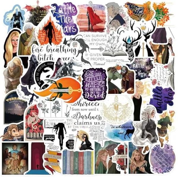 Throne of Glass Aesthetics Novel Stickers,50 PCS Aesthetic Waterproof Stickers,Vinyl Stickers for Water Bottle,Laptop,Phone,Skateboard Stickers for Teens Girls Kids (Throne of Glass)