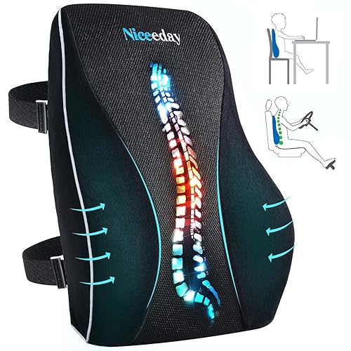 Lumbar Support Pillow for Office Chair Car Back Support Pillow, Memory Foam Gaming Chair Desk Chair Back Cushion for Lower Back Pain Relief, Ergonomic Back Rest with Double Adjustable Straps - 3d Full Back Lumbar Pillow/Black