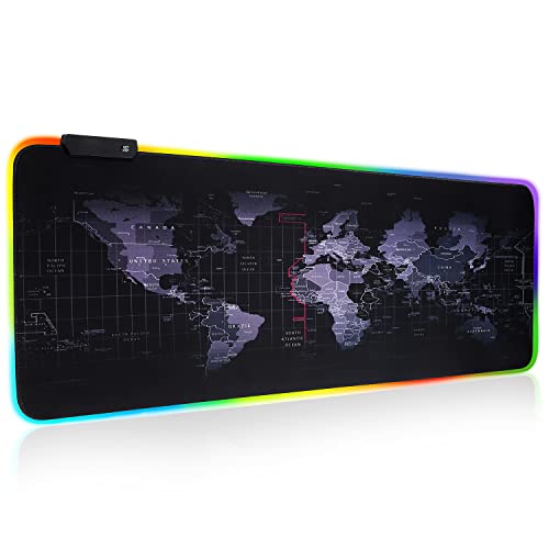 Panjshirv Interaction with Sound Voice Rhythm Mouse Pad Large RGB Gaming Mouse Pad, Computer Keyboard Mousepad LED Mouse Pad (31.5 x 12 Inch) - World Map 11.8"x31.5"