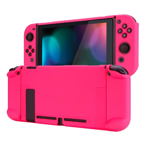 eXtremeRate PlayVital Back Cover for Nintendo Switch Console, NS Joycon Handheld Controller Separable Protector Hard Shell, Customized Dockable Protective Case for Nintendo Switch - Bright Pink - Bright Pink