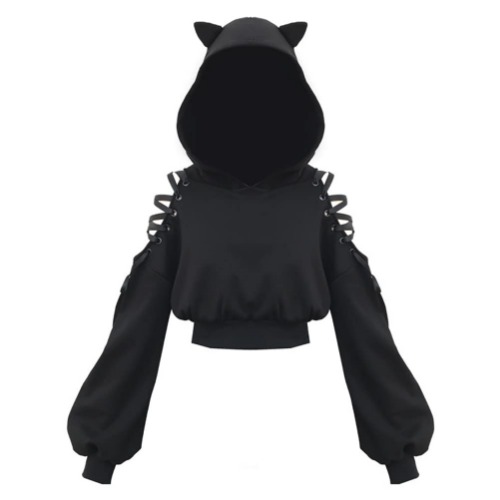 Black and White Cat Japanese Anime Costume Hoodie Cute Cat Ears Cosplay Sweater Women's Clothing - Medium