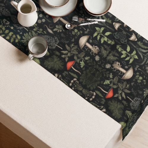 Foraging Table Runner - Dark Academia Botanical Witchy Home Decor - Goth Dinner Table Setup - Gothic Kitchen Room Decor | Default Title