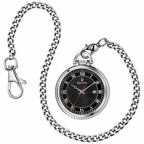 Bulova Men's Black Dial Silver Tone Pocket Watch Quartz 45mm 96B308  | eBay