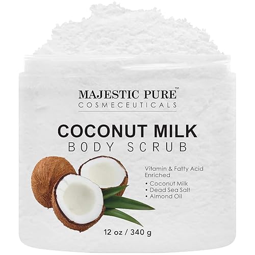 Majestic Pure Coconut Milk Body Scrub, Anti Cellulite & Exfoliator, Natural Skin Care Formula Helps with Stretch Marks, Eczema, Acne and Varicose Veins, 12 Oz - Coconut Milk