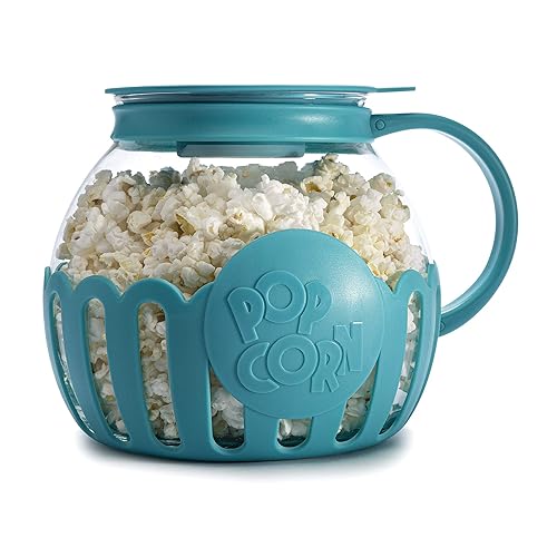 Ecolution Patented Micro-Pop Microwave Popcorn Popper with Temperature Safe Glass, 3-in-1 Lid Measures Kernels and Melts Butter, Made Without BPA, Dishwasher Safe, 3-Quart, Teal - 3-Quart Family Size - Teal