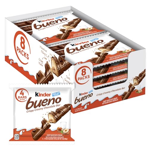 Kinder Bueno Milk Chocolate and Hazelnut Cream, Bulk 8 Pack, 4 Bars Per Pack, Individually Wrapped Chocolate Bars, 3 oz Each - 4 Count (Pack of 8)