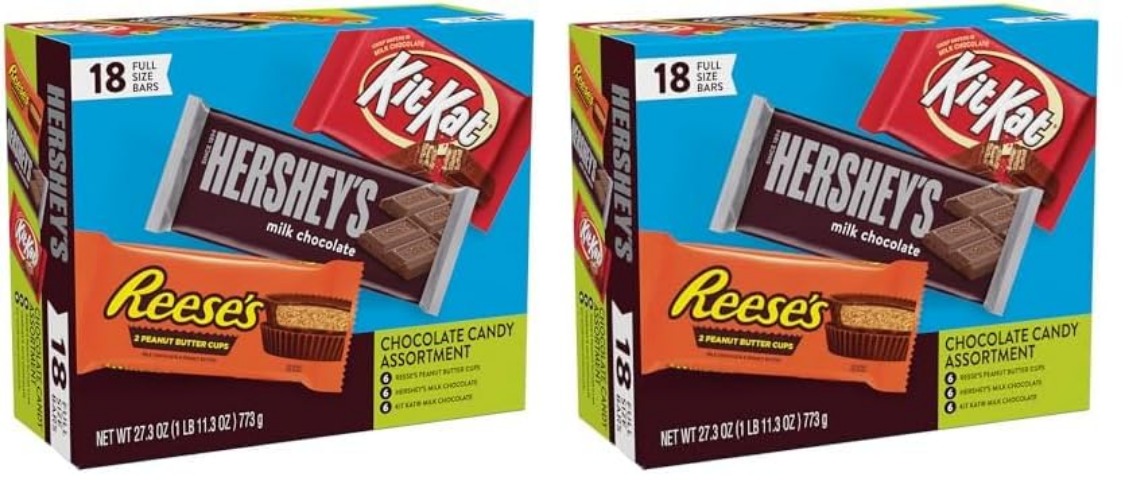 HERSHEY'S, KIT KAT and REESE'S Assorted Milk Chocolate, Full Size Easter Candy Bar Variety Box, 27.3 oz (18 Count) (Pack of 2) - Milk Chocolate - 18 Count (Pack of 2)