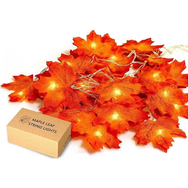 JamBer Fall Maple Leaf Garland 20 LED Maple Leaves Fairy Lights 7.4 Feet Fall Garland Lights Waterproof Maple Leaf String Lights 3AA Battery Powered Lighted Garland for Thanksgiving Halloween Decor - Origianl