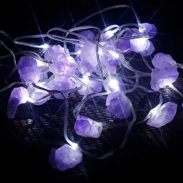 Vanthylit Amethyst LED String Lights 30LED Battery Operated Natural Raw Stones Decorative String Lights for Indoor and Outdoor - 30LED Amethyst String Lights