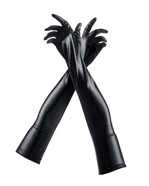 Pin Up Doll Long Wet Look Gloves - Black