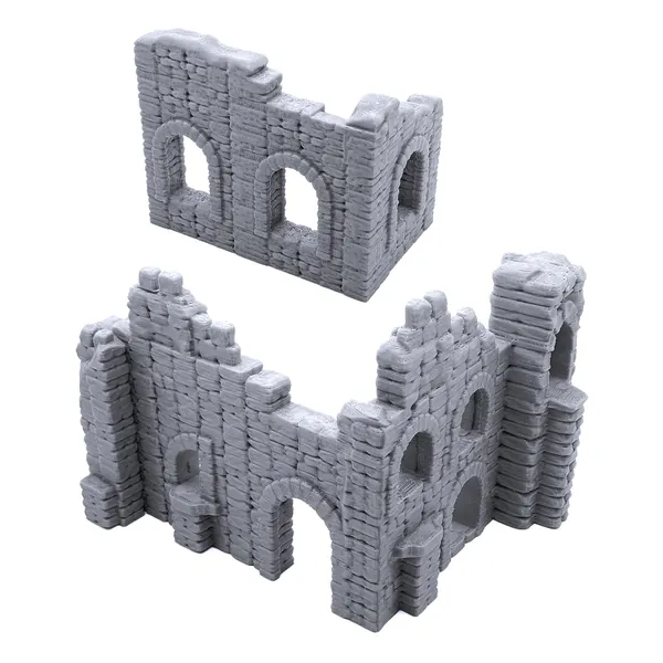 Battle Ruined Walls, Terrain Scenery for Tabletop 28mm Miniatures Wargame, 3D Printed and Paintable, EnderToys - 