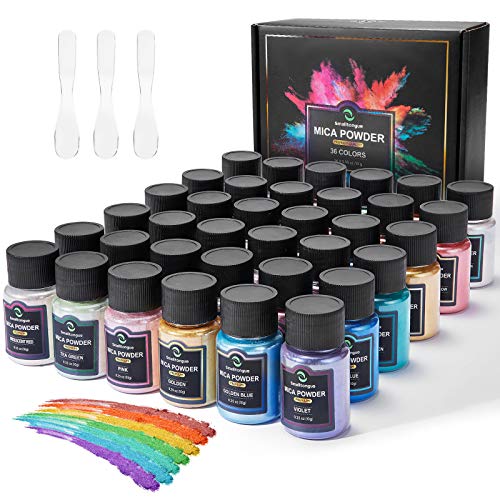 Smalltongue Mica Powder for Epoxy Resin, 36 Colors, 0.35 oz(10g) Bottles Mica Glitter Powder, Mica Pigment Powder for Lip Gloss, Soap Making, Bath Bomb, Art Crafts, Resin Dye, Nails - 36 Colors