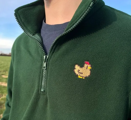 Pixel Chicken 1/4 Zip Fleece Jacket | Large + Forest Green