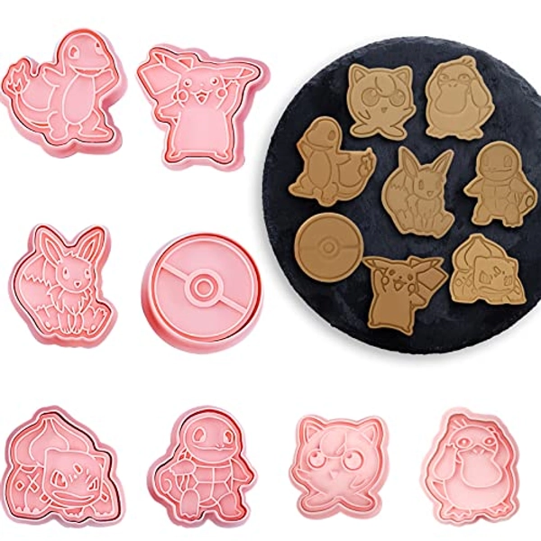 Yisscen 8 Stück Ausstecher Set, Stempel Ausstechformen Keksausstecher Cartoon Kunststoff Ausstechform Brotausstechformen Kinder Wiederverwendbar Plätzchenausstecher für Fondant Schokoladen Cookie