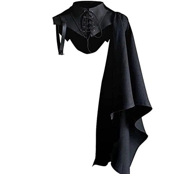 Proumhang Mittelalter Steampunk Umhang Schal mit Kragen Templer Ritter Kostüm Lace Up Retro Gothic Schulter Kutte Rock Vintage Cape Halloween Cosplay Kostüm Unisex L