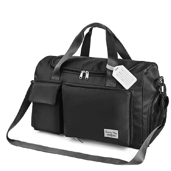 Flintronic 35L Faltbare Reisetasche Gepäcktasche Große Weekender Übernachtungstasche Urlaubstasche Wasserdicht Sporttasche für Herren Damen (mit 1 Gepäckanhänger) - Schwarz