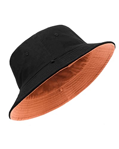 Zylioo XX-Large Bucket Sun Hats,Big Reversible Fishing Hats,Double Sided UV Protection Fisherman Hat for Golf Hiking Outdoor - XXL-3XL - Black-Orange(2XL-3XL/25.2in/64cm)