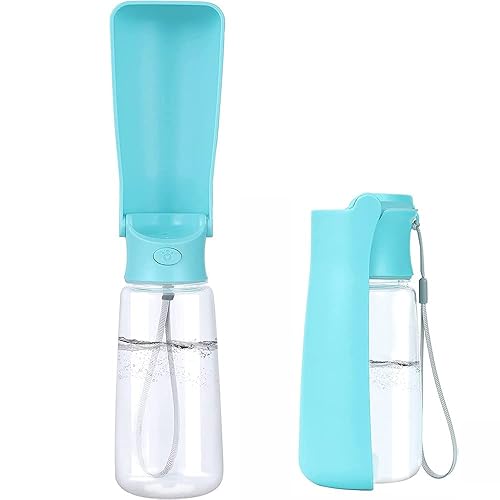 Emwel Foldable Dog Water Bottles - 550ml Water Feeder Leak Proof Portable Puppy Water Dispenser with Drinking Feeder for Pets Outdoor Walking, Hiking, Travel - 550ml Blue2