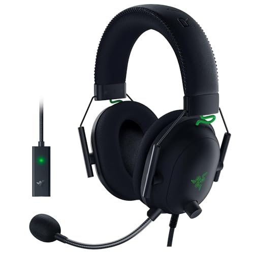 Razer BlackShark V2 Gaming Headset: THX 7.1 Spatial Surround Sound - 50mm Drivers - Detachable Mic - PC, PS4, PS5, Switch, Xbox One, Xbox Series X & S, Mobile - 3.5 mm Audio Jack & USB DAC - Black - Black - BlackShark V2