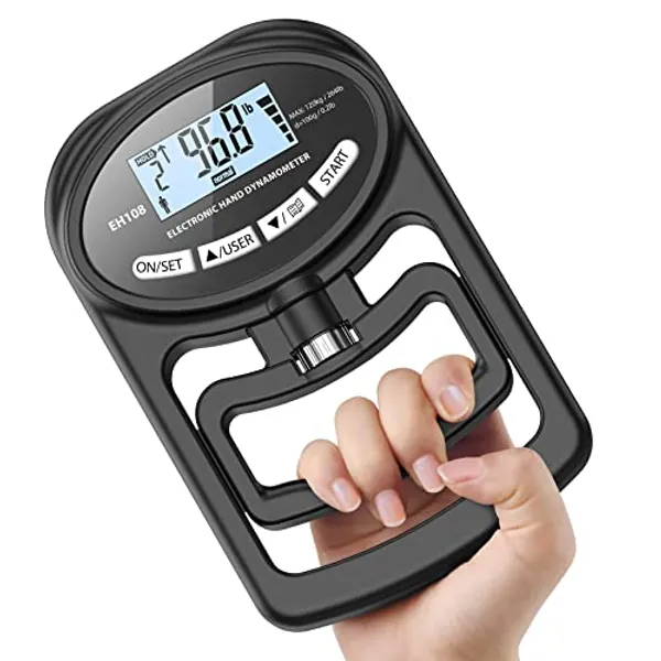 Hand Dynamometer Grip Strength Trainer - Electronic Hand Grip Strength Tester Grip Strengthener Hand Exerciser Meter Digital Hand Grip Training Gauge 265 Lbs / 120 Kgs for Sport Home School Use - black