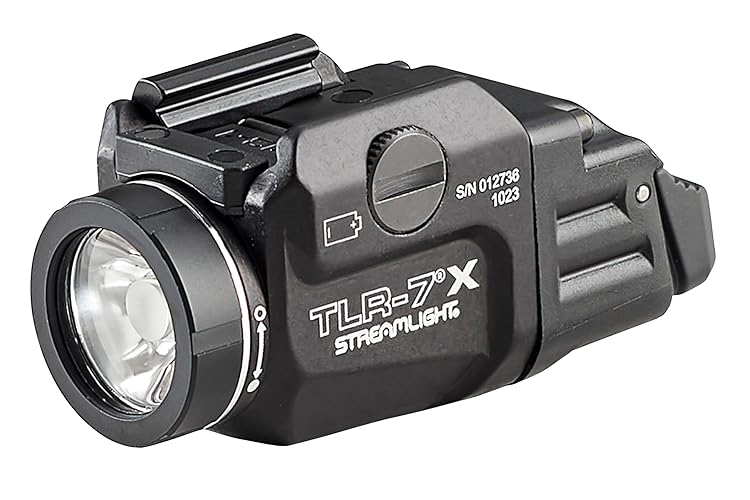 Streamlight 69424 TLR-7 X 500-Lumen Compact Tactical Weapon Light, Includes High, Low Paddle Switches and Key Kit, Black - Black - With Non-Rechargeable Battery