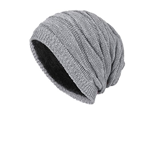 DD UP Winter Beanie Hat Men Warm Knit Long Slouch Skull Cap Thermal with Soft Fleece Lining - One Size - Gray