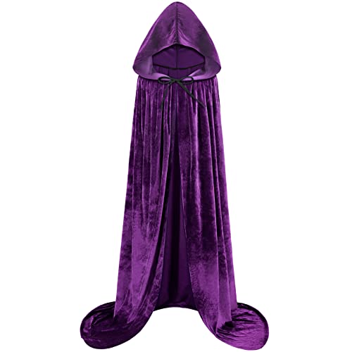 Sarfel Hooded Cloak Velvet Cape with Hood Halloween Capes Women Witch Costume Vampire Cloak Wizard Robe Men Cosplay Costume - Large Purple